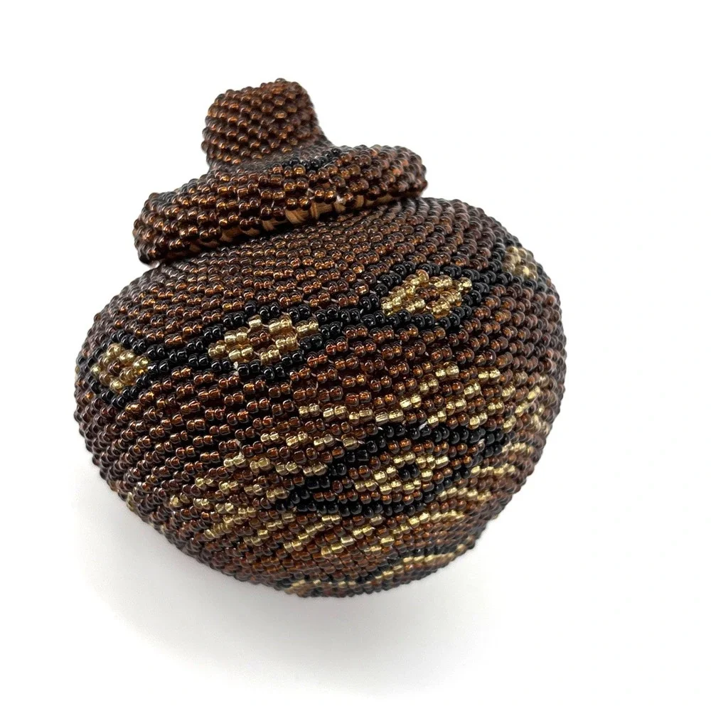 Vintage Glass Beaded Lidded Basket Bali, Indonesia Artisan Balinese 3